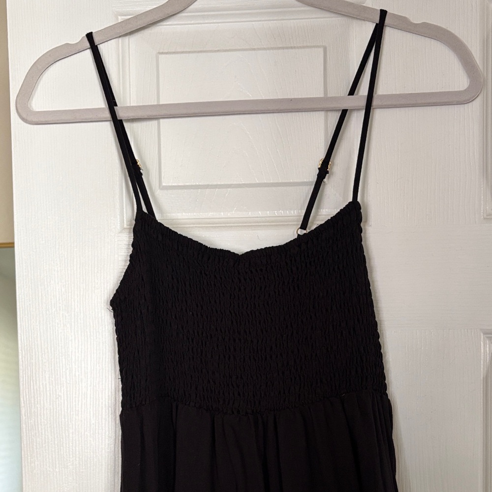 Z Supply Black Smocked Midi Dress with Spaghetti Straps - Picture 2 of 3
